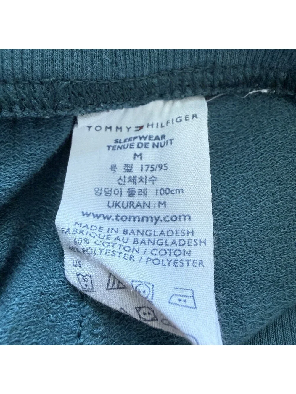 Tommy Hilfiger Mens M Sleepwear Lounge Shorts Teal Logo Drawstring Cotton